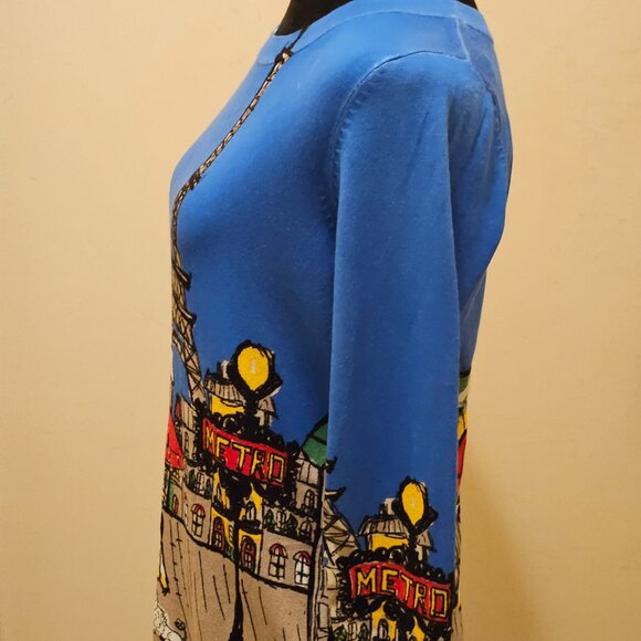 Joseph A. Paris/Eiffel Tower Knit Sweater 3/4 Sleeves Size Medium - Picture 2 of 5